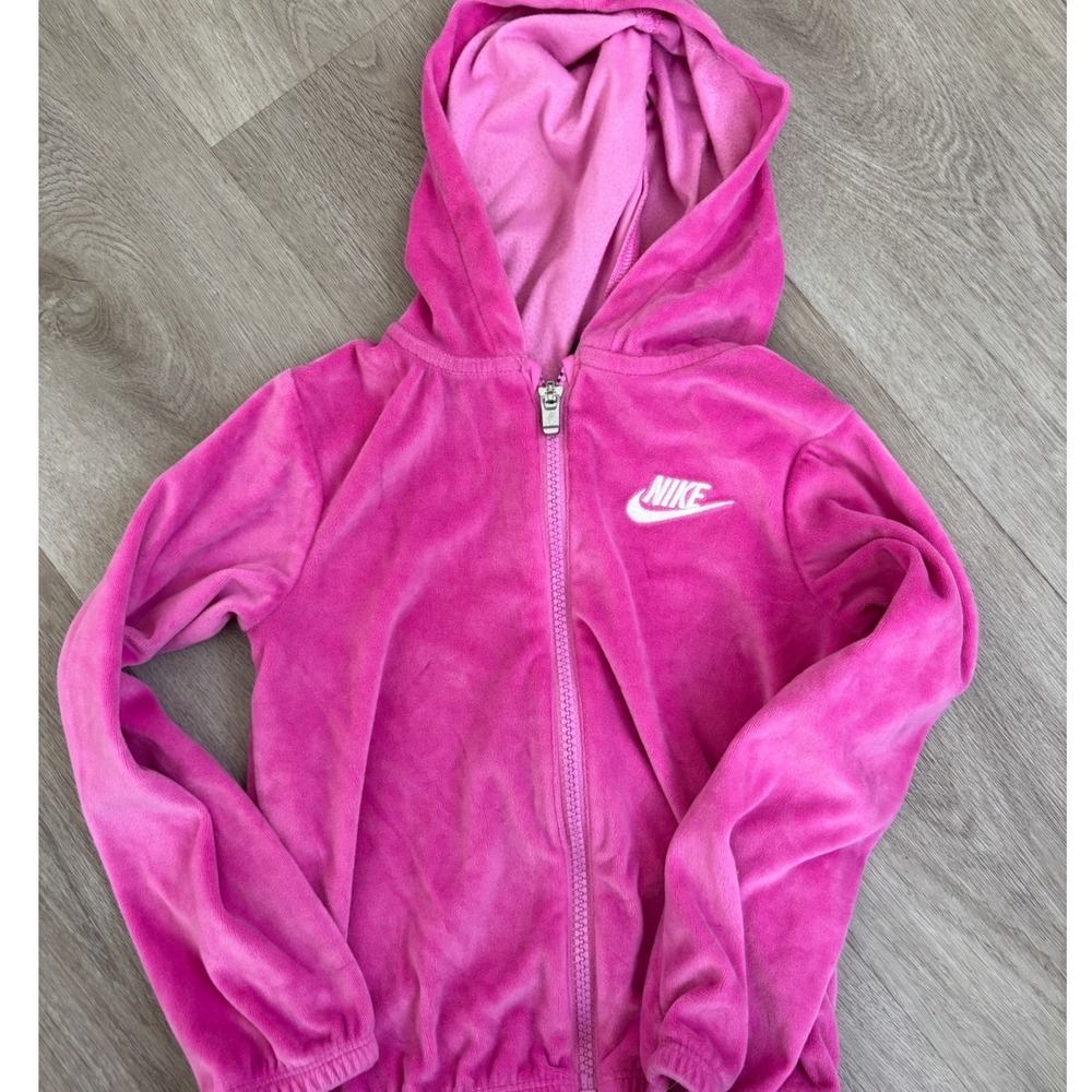 Nike Toddler Girls Pink Velour Full Zip Hoodie Sweatshirt 4T Futura Logo